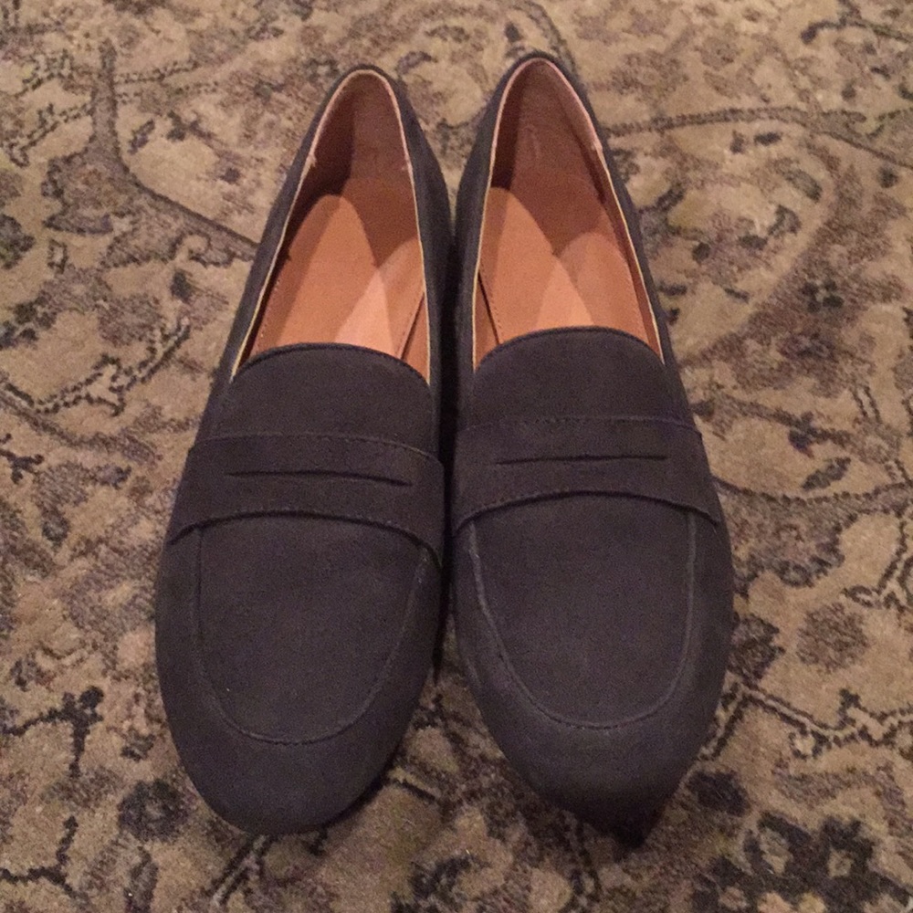 Charcoal gray suede loafers